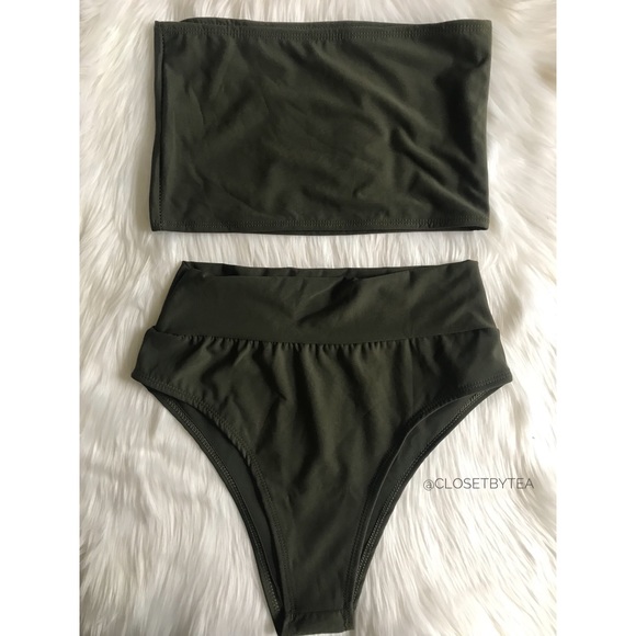 “Carlie” High Waisted Bandeau Bikini // Olive - Picture 3 of 3